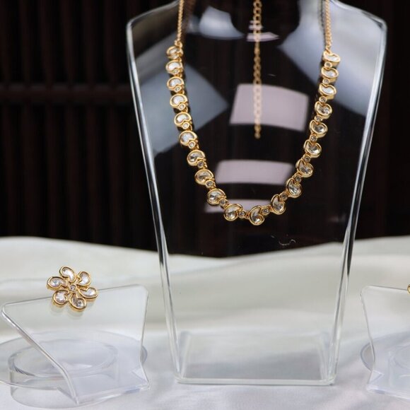 Elegant Brass Kundan Necklace & Earrings Set, JP42 - Picture 3 of 12